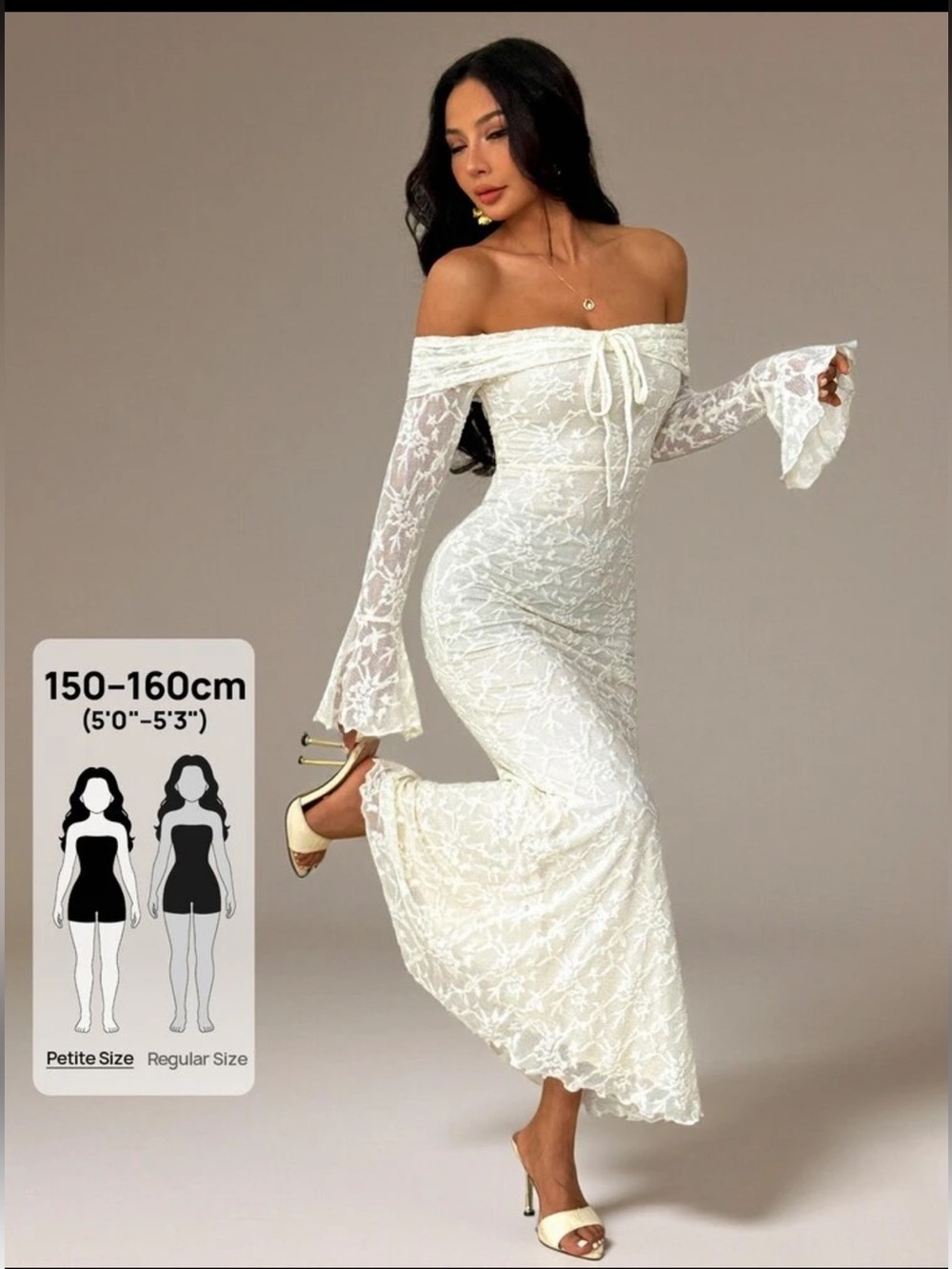 SHEIN White Off-Shoulder Lace Maxi Dress
